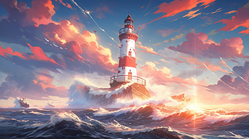 AI-Generated Lighthouse Sunset, AI Art, man made, lighthouse HD wallpaper