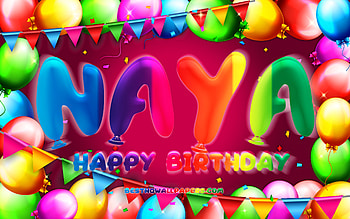 Happy Birtay Naya, , colorful balloon frame, Naya name, purple background, Naya Happy Birtay, Naya Birtay, popular american female names, Birtay concept, Naya HD wallpaper