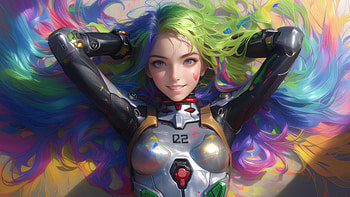 Joyful Rainbow Haired Girl, ai-girls, ai, artist, artwork, digital-art, deviantart HD wallpaper