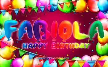 Happy Birtay Fabiola, , colorful balloon frame, Fabiola name, purple background, Fabiola Happy Birtay, Fabiola Birtay, popular mexican female names, Birtay concept, Fabiola HD wallpaper