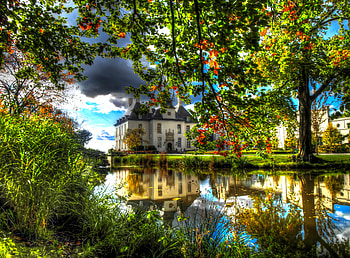 Building, North Rhine Westphalia, Lake, Reflection, Germany, , Castle Gartrop, Gartrop Buehl, Tree, Castles HD wallpaper
