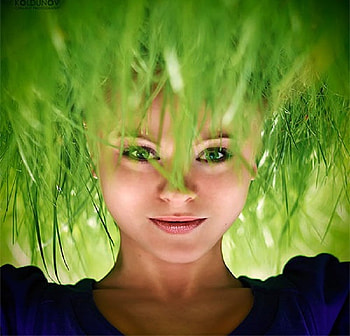 Grass Hair, sweet, lady, smile, green, grass HD wallpaper