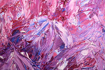 Dynamic abstract painting with vivid pink and purple hues, showcasing textured brush strokes. HD wallpaper