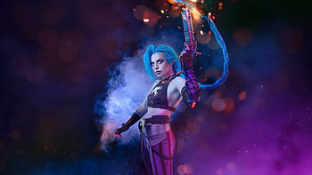 Jinx In Action, jinx-league-of-legends, league-of-legends, games, cosplay, video-games, deviantart HD wallpaper