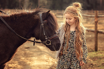 Pretty girl and her pony, horse, redhead, model, dress, young HD wallpaper