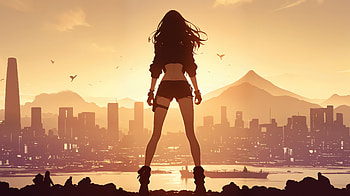 Anime Girl Watching The Sunset Alone, anime-girl, girl, cityscape, mountains, artist, artwork, art, digital-art, ai, deviantart HD wallpaper