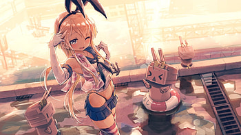 Robot Love, robot, cute, girl, school uniform, anime girl, pink, anime, school, water HD wallpaper
