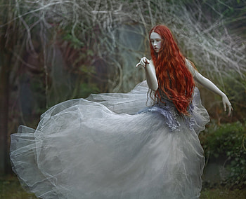 Autumn dance, agnieszka lorek, white, model, dance, girl, dress, woman, autumn, redhead HD wallpaper