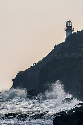 Nature, Sea, Waves, Rock, Shore, Bank, Lighthouse HD phone wallpaper
