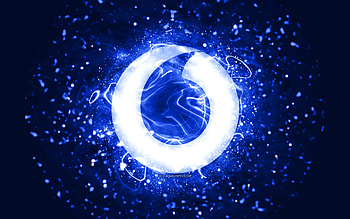 Vodafone dark blue logo, , dark blue neon lights, creative, dark blue abstract background, Vodafone logo, brands, Vodafone HD wallpaper