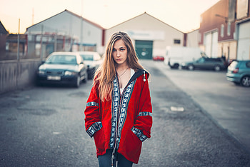 Blonde Girl Red Jacket , blonde, girls, model, jacket HD wallpaper
