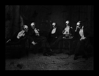 Gentlemen's Club, artwork, decanter, abstract, formal wear, fantasy, skulls HD wallpaper