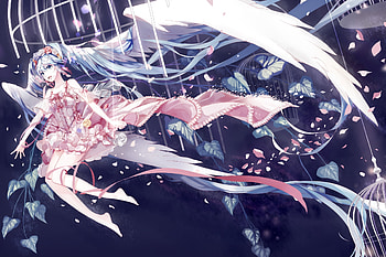 Hatsune Miku angel, blue, wings, white, amatsukiryoyu, hatsune miku, angel, vocaloid, pink, anime, fantasy, manga HD wallpaper
