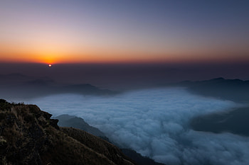 Nature, Sunset, Sky, Clouds, Vertex, Top, Fog HD wallpaper