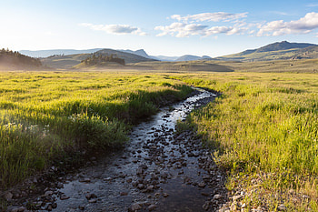 Nature, Mountains, Horizon, Field, Creek, Brook HD wallpaper