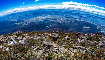 Stunning panoramic view of Wellington Park overlooking Hobart and Derwent River in summer. HD wallpaper