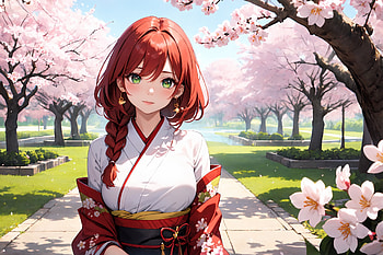 A girl in a serene cherry blossom park, anime girl, kimono, spring, sakura HD wallpaper