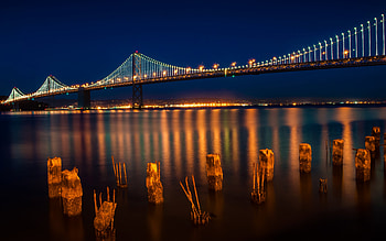 Oakland Bay Bridge, night, bridge, bay, oakland, lights HD wallpaper