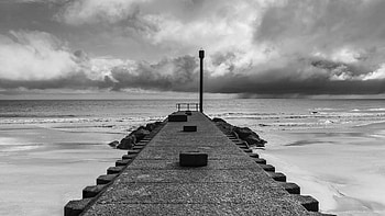Black And White Of Bridge Clouds Ocean Waves graphy graphy HD wallpaper