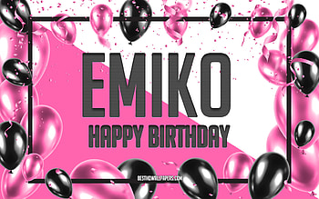 Happy Birtay Emiko, Birtay Balloons Background, Emiko, with names, Emiko Happy Birtay, Pink Balloons Birtay Background, greeting card, Emiko Birtay HD wallpaper