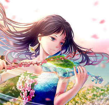 Beautiful, Violin Play, anime girl, original HD wallpaper