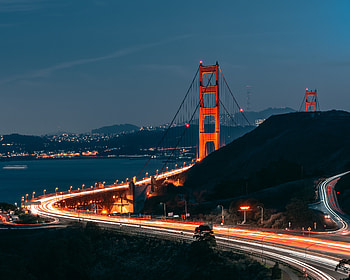 Night, bridge, Golden Gate Bridge, highway HD wallpaper