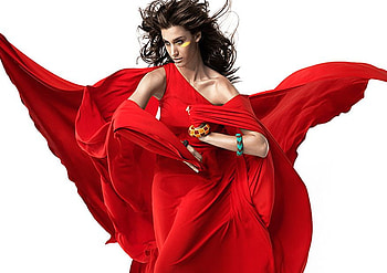 FLOATING IN RED, pretty, red, floating, windy, dress, woman HD wallpaper