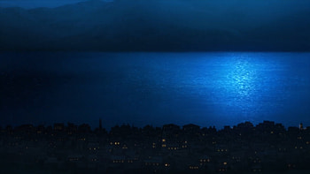 Seaside town, night, sea, screenshot, anime, town, hellsing, hellsing ultimate, manga HD wallpaper