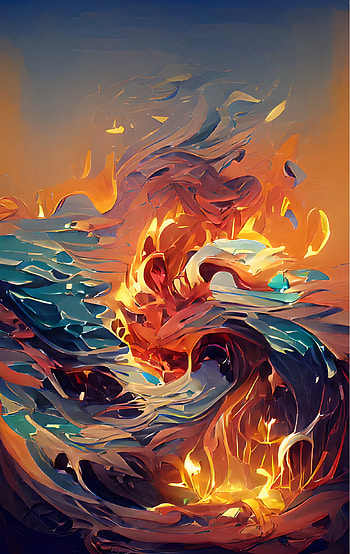 water and fire, red, art, blue, ocean, beach, cool, ai, waterandfire HD phone wallpaper