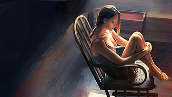 Alone Girl Sitting On Bench, alone, sad, artist, artwork, artstation HD wallpaper