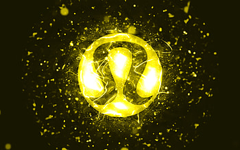Lululemon Athletica yellow logo, , yellow neon lights, creative, yellow abstract background, Lululemon Athletica logo, brands, Lululemon Athletica HD wallpaper