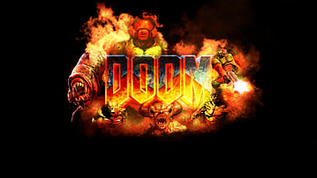 doom, game, logo, explosion, fire HD wallpaper