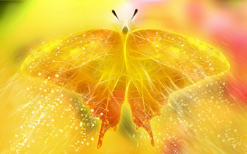YELLOW FRACTAL, butterflies, sunny, golden, cg, fantasy, yellow, insects HD wallpaper
