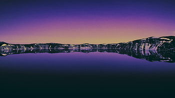 Lake, mountains, reflections, horizon, sunset, nature HD wallpaper