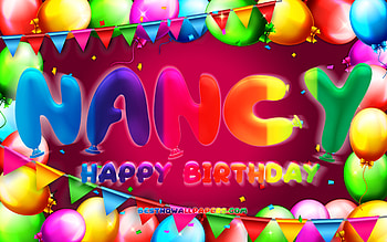 Happy Birtay Nancy, , colorful balloon frame, Nancy name, purple background, Nancy Happy Birtay, Nancy Birtay, popular american female names, Birtay concept, Nancy HD wallpaper