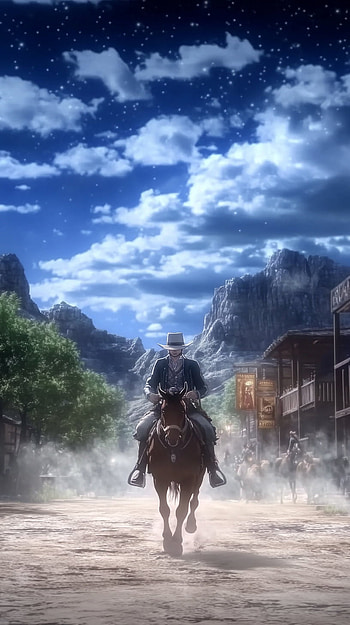 Epic Anime Cowboy Landscape , Anime, western, cowboy HD phone wallpaper