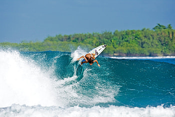 Surfergirl catching a wave, bikini, surfer, model, wave HD wallpaper