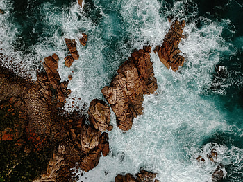 Nature, Water, Waves, Rocks, View From Above HD wallpaper