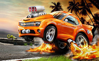 Fire Power, hot rods, fantasy, flames, cars, cgi HD wallpaper