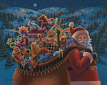Christmas delivery, old man, painting, bag, craciun, art, christmas, eric dowdle, santa HD wallpaper