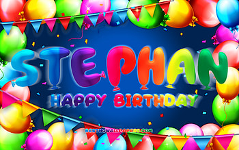 Happy Birtay Stephan, , colorful balloon frame, Stephan name, blue background, Stephan Happy Birtay, Stephan Birtay, popular german male names, Birtay concept, Stephan HD wallpaper