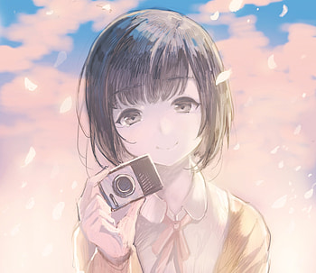 Anime girl, camera, cute HD wallpaper