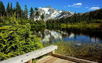 Landscape with mountain and lake, mirror, landscape, beautiful, serenity, mountain, lake, reflection, trees, greenery, forest HD wallpaper