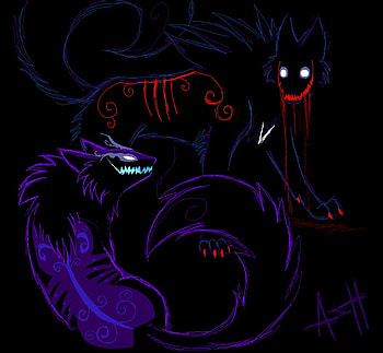 Demon Foxes, insanity, shadow, fox, demon HD wallpaper