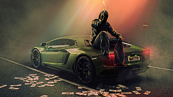 Smoke Over Asphalt, lamborghini, mask, man, gun, artist, artwork, art, digital-art HD wallpaper