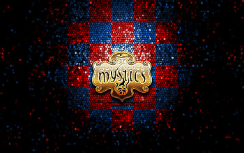 Washington Mystics, glitter logo, WNBA, red blue checkered background, basketball, american basketball team, Dallas Wings logo, mosaic art HD wallpaper