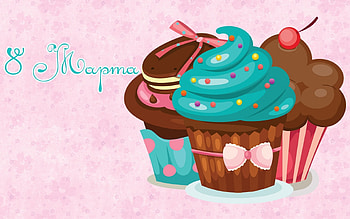 Happy Women's Day!, blue, sweet, 8 martie, dessert, food, pink, day, march 8, cupcake, card, women, bow HD wallpaper
