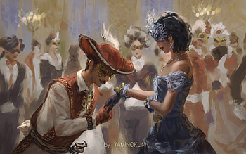 Masquerade, man, mask, yami no kuni, art, fantasy, couple, girl HD wallpaper
