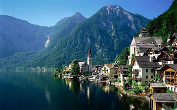 Nature, Houses, Trees, Mountains, Shore, Bank HD wallpaper
