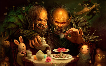 Play Date, dolls, sweets, monsters, tea party, cat, flowers, candy HD wallpaper